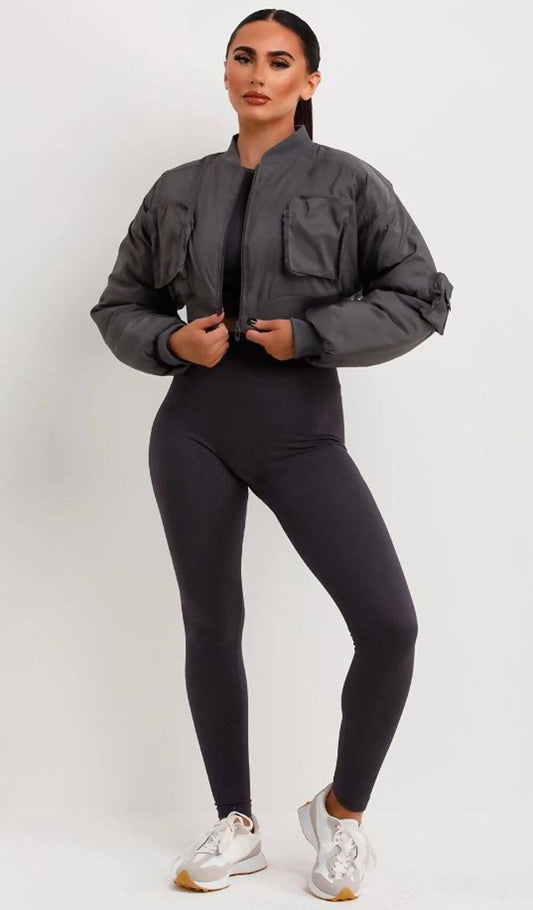 Cropped cargo bomber jacket